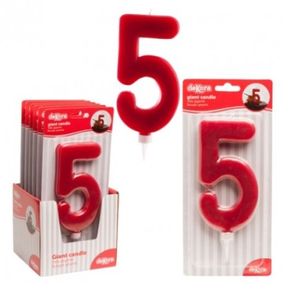 VELAS GIGANTES NUM.5 (ROJO) 15CM